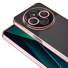 Xiaomi Redmi 14C 4G Logo Gösteren Parlak Kenarlı Kamera Lens Korumalı Şeffaf Omega Silikon Kapak