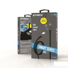 Syrox C136AL 2.4A Lightning İphone RGB Hasir Hızlı Şarj Data Kablosu