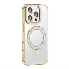 iPhone 16 Pro Max Kılıf Pırlanta Taş Tasarımlı Kablosuz Şarj Özellikli Karetta Silikon Kapak