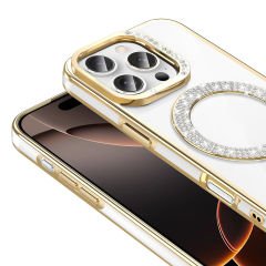 iPhone 16 Pro Max Kılıf Pırlanta Taş Tasarımlı Kablosuz Şarj Özellikli Karetta Silikon Kapak