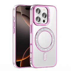 iPhone 16 Pro Max Kılıf Pırlanta Taş Tasarımlı Kablosuz Şarj Özellikli Karetta Silikon Kapak
