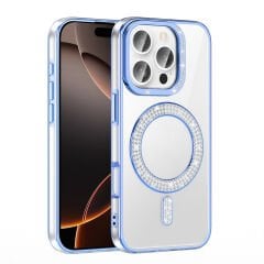 iPhone 16 Pro Max Kılıf Pırlanta Taş Tasarımlı Kablosuz Şarj Özellikli Karetta Silikon Kapak