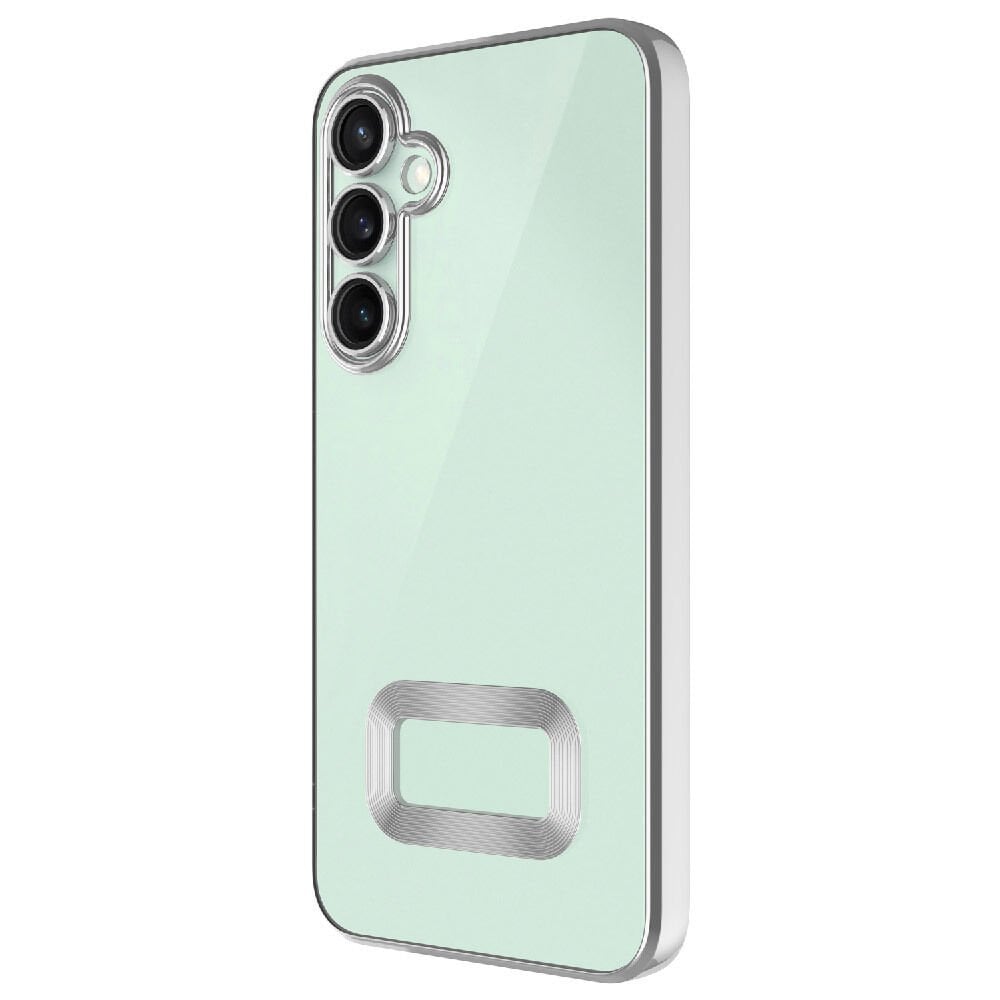 Samsung Galaxy S24 FE Kılıf Logo Gösteren Parlak Kenarlı Kamera Lens Korumalı Şeffaf Omega Silikon Kapak