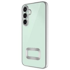 Samsung Galaxy S24 FE Kılıf Logo Gösteren Parlak Kenarlı Kamera Lens Korumalı Şeffaf Omega Silikon Kapak