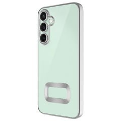 Samsung Galaxy S24 FE Kılıf Logo Gösteren Parlak Kenarlı Kamera Lens Korumalı Şeffaf Omega Silikon Kapak