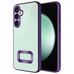 Samsung Galaxy S24 FE Kılıf Logo Gösteren Parlak Kenarlı Kamera Lens Korumalı Şeffaf Omega Silikon Kapak