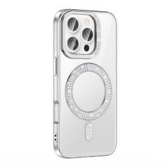 iPhone 16 Pro Kılıf Pırlanta Taş Tasarımlı Kablosuz Şarj Özellikli Karetta Silikon Kapak