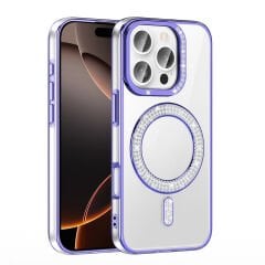 iPhone 16 Pro Kılıf Pırlanta Taş Tasarımlı Kablosuz Şarj Özellikli Karetta Silikon Kapak