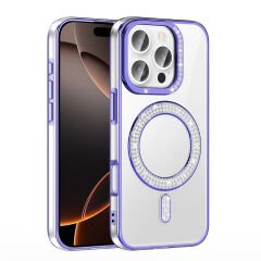 iPhone 16 Pro Kılıf Pırlanta Taş Tasarımlı Kablosuz Şarj Özellikli Karetta Silikon Kapak