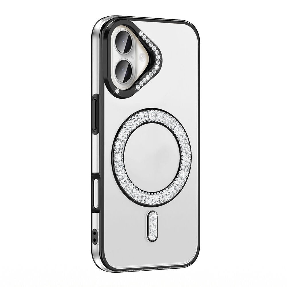 iPhone 16 Plus Kılıf Pırlanta Taş Tasarımlı Kablosuz Şarj Özellikli Karetta Silikon Kapak