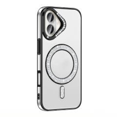 iPhone 16 Plus Kılıf Pırlanta Taş Tasarımlı Kablosuz Şarj Özellikli Karetta Silikon Kapak