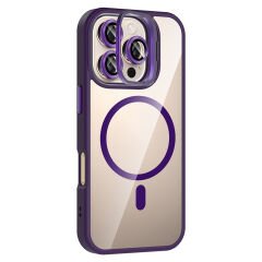 iPhone 16 Pro Kılıf Standlı ve Kamera Lens Hediyeli Kablosuz Şarj Özellikli Etro Kapak