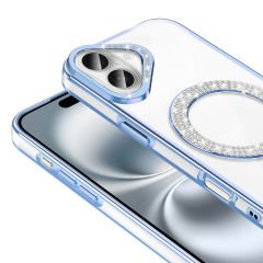 iPhone 16 Kılıf Pırlanta Taş Tasarımlı Kablosuz Şarj Özellikli Karetta Silikon Kapak