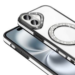 iPhone 16 Kılıf Pırlanta Taş Tasarımlı Kablosuz Şarj Özellikli Karetta Silikon Kapak