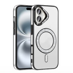 iPhone 16 Kılıf Pırlanta Taş Tasarımlı Kablosuz Şarj Özellikli Karetta Silikon Kapak