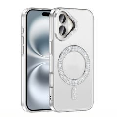 iPhone 16 Kılıf Pırlanta Taş Tasarımlı Kablosuz Şarj Özellikli Karetta Silikon Kapak