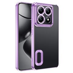 Xiaomi 14T Pro Kılıf Logo Gösteren Parlak Kenarlı Kamera Lens Korumalı Şeffaf Omega Silikon Kapak