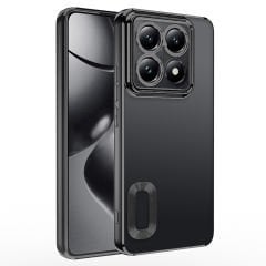 Xiaomi 14T Pro Kılıf Logo Gösteren Parlak Kenarlı Kamera Lens Korumalı Şeffaf Omega Silikon Kapak