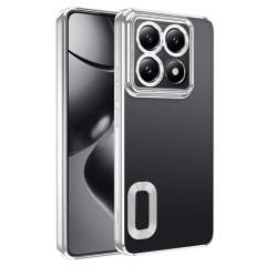 Xiaomi 14T Pro Kılıf Logo Gösteren Parlak Kenarlı Kamera Lens Korumalı Şeffaf Omega Silikon Kapak