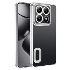 Xiaomi 14T Pro Kılıf Logo Gösteren Parlak Kenarlı Kamera Lens Korumalı Şeffaf Omega Silikon Kapak