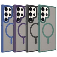 Samsung Galaxy S23 Ultra Kılıf Mat Arka Yüzey Wireless Şarj Özellikli Flet Magsafe Kapak