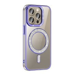 iPhone 15 Pro Max Kılıf Pırlanta Taş Tasarımlı Kablosuz Şarj Özellikli Karetta Silikon Kapak