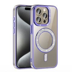 iPhone 15 Pro Max Kılıf Pırlanta Taş Tasarımlı Kablosuz Şarj Özellikli Karetta Silikon Kapak