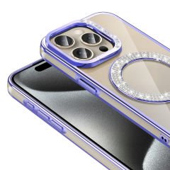 iPhone 15 Pro Max Kılıf Pırlanta Taş Tasarımlı Kablosuz Şarj Özellikli Karetta Silikon Kapak