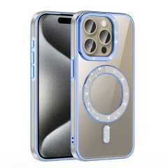 iPhone 15 Pro Max Kılıf Pırlanta Taş Tasarımlı Kablosuz Şarj Özellikli Karetta Silikon Kapak