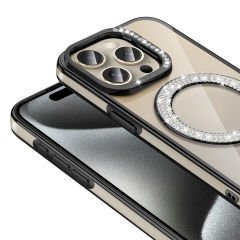 iPhone 15 Pro Max Kılıf Pırlanta Taş Tasarımlı Kablosuz Şarj Özellikli Karetta Silikon Kapak