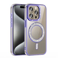 iPhone 15 Pro Kılıf Pırlanta Taş Tasarımlı Kablosuz Şarj Özellikli Karetta Silikon Kapak