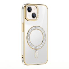 iPhone 15 Kılıf Pırlanta Taş Tasarımlı Kablosuz Şarj Özellikli Karetta Silikon Kapak