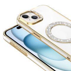 iPhone 15 Kılıf Pırlanta Taş Tasarımlı Kablosuz Şarj Özellikli Karetta Silikon Kapak