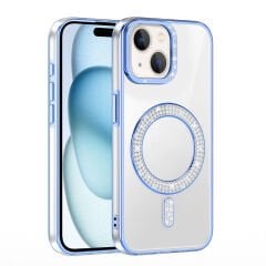 iPhone 15 Kılıf Pırlanta Taş Tasarımlı Kablosuz Şarj Özellikli Karetta Silikon Kapak