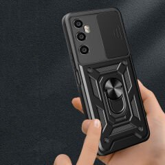 Realme C65 4G Kılıf Magnetik Standlı Kamera Korumalı Sürgülü Vega Kapak