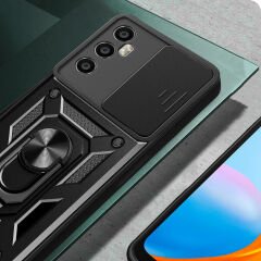 Realme C65 4G Kılıf Magnetik Standlı Kamera Korumalı Sürgülü Vega Kapak