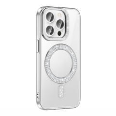 iPhone 14 Pro Max Kılıf Pırlanta Taş Tasarımlı Kablosuz Şarj Özellikli Karetta Silikon Kapak