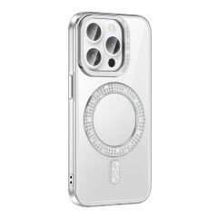 iPhone 14 Pro Max Kılıf Pırlanta Taş Tasarımlı Kablosuz Şarj Özellikli Karetta Silikon Kapak