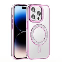 iPhone 14 Pro Max Kılıf Pırlanta Taş Tasarımlı Kablosuz Şarj Özellikli Karetta Silikon Kapak