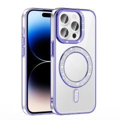 iPhone 14 Pro Max Kılıf Pırlanta Taş Tasarımlı Kablosuz Şarj Özellikli Karetta Silikon Kapak