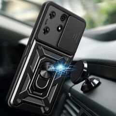Tecno Spark 10 Pro Kılıf Magnetik Standlı Kamera Korumalı Sürgülü Vega Kapak