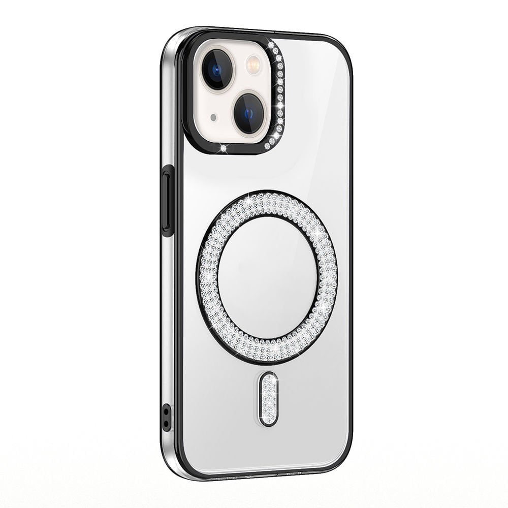 iPhone 14 Kılıf Pırlanta Taş Tasarımlı Kablosuz Şarj Özellikli Karetta Silikon Kapak