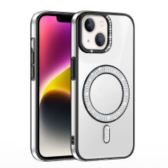iPhone 14 Kılıf Pırlanta Taş Tasarımlı Kablosuz Şarj Özellikli Karetta Silikon Kapak