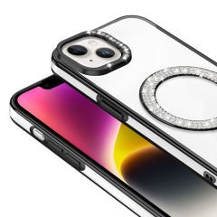 iPhone 14 Kılıf Pırlanta Taş Tasarımlı Kablosuz Şarj Özellikli Karetta Silikon Kapak
