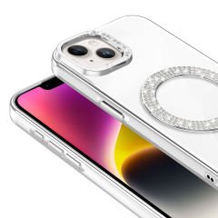 iPhone 14 Kılıf Pırlanta Taş Tasarımlı Kablosuz Şarj Özellikli Karetta Silikon Kapak
