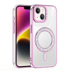 iPhone 14 Kılıf Pırlanta Taş Tasarımlı Kablosuz Şarj Özellikli Karetta Silikon Kapak