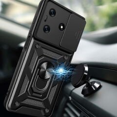 Tecno Spark 10 4G Kılıf Magnetik Standlı Kamera Korumalı Sürgülü Vega Kapak Kılıf