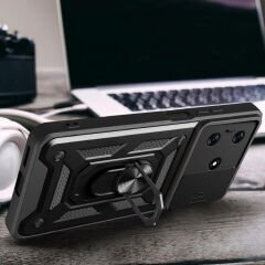 Tecno Spark 10 4G Kılıf Magnetik Standlı Kamera Korumalı Sürgülü Vega Kapak Kılıf