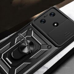 Tecno Spark 10 4G Kılıf Magnetik Standlı Kamera Korumalı Sürgülü Vega Kapak Kılıf