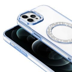 iPhone 12 Pro Kılıf Pırlanta Taş Tasarımlı Kablosuz Şarj Özellikli Karetta Silikon Kapak